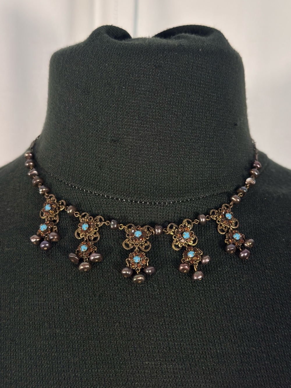 Liz Palacios S.F. Vintage Turquoise Pearl Drop Necklace
